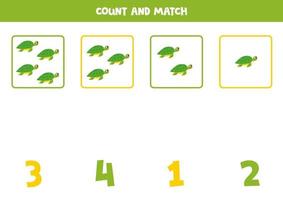 contando jogos para crianças. contagem todos mar tartaruga e Combine com números. planilha para crianças. vetor