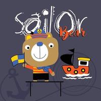 Urso a marinheiro engraçado animal desenho animado vetor