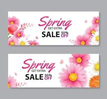 banner de comprovante de venda de primavera com modelo de plano de fundo de flores desabrochando. design para publicidade, folhetos, cartazes, brochura, convite, desconto de capa. vetor