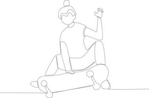 sentado mulher segurando skate vetor
