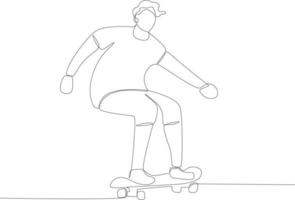 uma encaracolado cabelo homem jogando skate friamente vetor