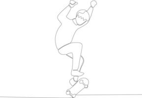 uma jovem homem saltos em a fim do uma skate vetor