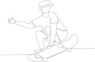 uma homem sentado em uma skate vetor