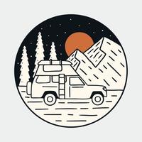 acampamento Diversão em a montanhas com adorável acampamento carro vintage vetor para t camisa, distintivo, adesivo e de outros