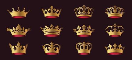 conjunto do vetor rei coroas em Preto fundo. vetor ilustração. emblema e real símbolos.