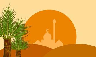 árabe Palma e mesquita pôr do sol vetor islâmico fundo