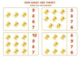 jogo de contagem para crianças. jogo de matemática com galinhas de desenho animado. vetor