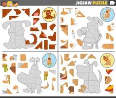quebra-cabeças enigma jogos conjunto com engraçado desenho animado cachorros vetor