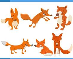 engraçado desenho animado raposas selvagem animal personagens conjunto vetor