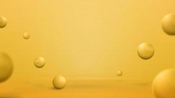 cena abstrata amarela vazia com esferas saltando. Ilustração 3D render com sala abstrata amarela com esferas amarelas 3D vetor