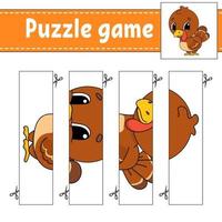 jogo de puzzle para crianças com peru. prática de corte. planilha de desenvolvimento de educação. página de atividades. Personagem de desenho animado. vetor