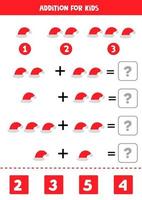 jogo de matemática para crianças pré-escolares. Além disso, com chapéus de Papai Noel. vetor