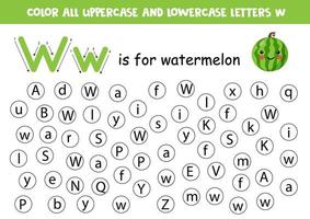 encontre e pinte todas as letras w. jogos de alfabeto para crianças. vetor