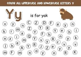 encontre e pinte todas as letras y. jogos de alfabeto para crianças. vetor