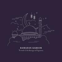 Ramadã kareem dentro linha arte estilo. roxa fundo vetor