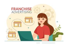 franquia publicidade ilustração com o negócio e finança para promovendo bem sucedido marca ou marketing dentro desenho animado mão desenhado aterrissagem página modelos vetor