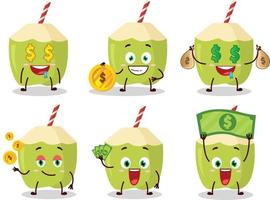 verde coco desenho animado personagem com fofa emoticon trazer dinheiro vetor