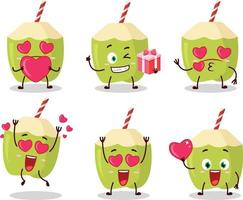 verde coco desenho animado personagem com amor fofa emoticon vetor