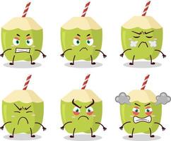 verde coco desenho animado personagem com vários Bravo expressões vetor