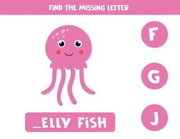 encontrar a letra que faltava com medusas bonitos dos desenhos animados. vetor