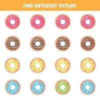 encontrar uma imagem diferente de donut. jogo lógico educacional para crianças. vetor