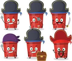 desenho animado personagem do areia balde com vários piratas emoticons vetor