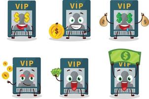 vip cartão desenho animado personagem com fofa emoticon trazer dinheiro vetor