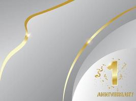 celebração do primeiro aniversário do ano. número dourado 1 com confete cintilante vetor