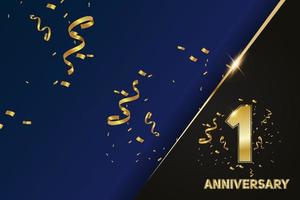 celebração do primeiro aniversário do ano. número dourado 1 com confete cintilante vetor