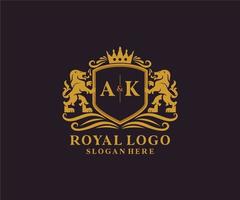 modelo de logotipo de luxo real ak carta leão em arte vetorial para restaurante, realeza, boutique, café, hotel, heráldica, joias, moda e outras ilustrações vetoriais. vetor