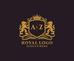 modelo de logotipo de luxo real inicial az letter leão em arte vetorial para restaurante, realeza, boutique, café, hotel, heráldica, joias, moda e outras ilustrações vetoriais. vetor