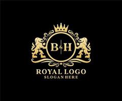 modelo de logotipo de luxo real inicial bh letter lion em arte vetorial para restaurante, realeza, boutique, café, hotel, heráldica, joias, moda e outras ilustrações vetoriais. vetor