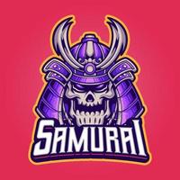 crânio cabeça com samurai capacete mascote logotipo modelo vetor