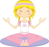fofa desenho animado meditando ioga menina ilustração vetor