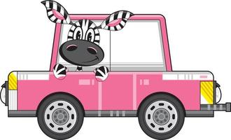 fofa desenho animado zebra personagem dentro carro vetor