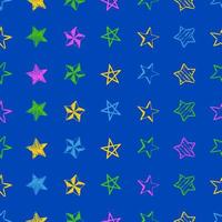 desatado fundo do rabisco estrelas. multicolorido mão desenhado estrelas em azul fundo. vetor ilustração