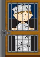 desenho animado prisioneiro dentro cadeia célula vestindo uma clássico seta estilo prisão uniforme vetor