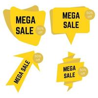 conjunto do quatro amarelo mega venda adesivos com texto. venda rótulo modelo. vetor ilustração