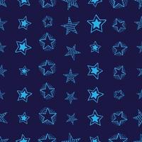 fundo sem emenda de estrelas doodle. estrelas desenhadas à mão azul sobre fundo azul. ilustração vetorial vetor