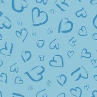 padrão perfeito com corações desenhados à mão. doodle grunge corações azuis sobre fundo azul. ilustração vetorial. vetor