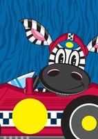 fofa desenho animado zebra corrida motorista dentro Esportes carro vetor