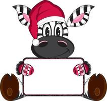 fofa desenho animado santa claus Natal zebra com placa vetor