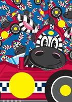 fofa desenho animado zebra corrida motorista dentro Esportes carro vetor