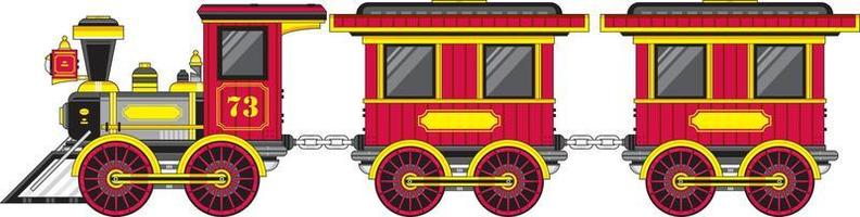 desenho animado retro selvagem oeste vapor trem e carruagens vetor