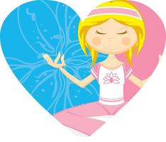 fofa desenho animado meditando ioga menina dentro coração vetor