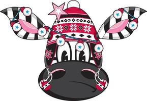 desenho animado zebra dentro lanoso chapéu coberto dentro Natal enfeites vetor