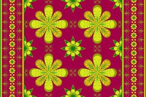 étnico folk geométrico desatado padronizar dentro flor vermelho e verde tom dentro vetor ilustração Projeto para tecido, esteira, tapete, lenço, invólucro papel, telha e Mais