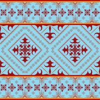 étnico folk geométrico desatado padronizar dentro vermelho e ciano tom dentro vetor ilustração Projeto para tecido, esteira, tapete, lenço, invólucro papel, telha e Mais