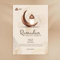 uma poster para Ramadã festa com uma crescente lua e pódio vetor