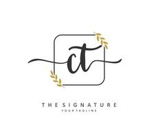 c t ct inicial carta caligrafia e assinatura logotipo. uma conceito caligrafia inicial logotipo com modelo elemento. vetor